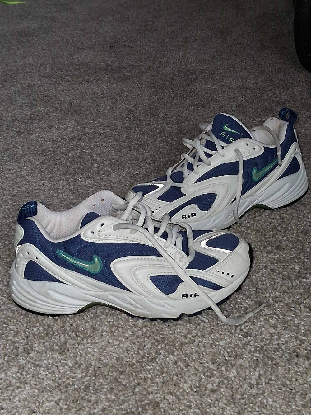 Nike Men’s White & Navy Sneakers with Green Swoosh